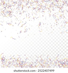 Holographic Memphis Confetti Background. Abstract Vector Geometric Kid Rainbow Pattern. Pride Graphic Lines for Winners and Birthday Cards. 2025 Neon Party. Poster Cover in 80s Style.