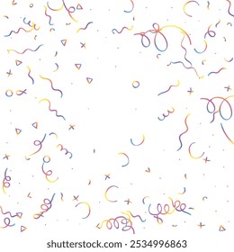 Holographic Memphis Confetti Background. Abstract Vector Geometric Kid Rainbow Pattern. Pride Graphic Lines for Winners and Birthday Cards. 2025 Neon Party. Poster Cover in 80s Style.