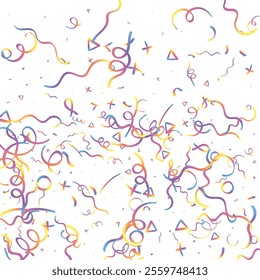Holographic Memphis Confetti Background. Abstract Vector Geometric Kid Rainbow Pattern. Pride Graphic Lines for Winners and Birthday Cards. 2025 Neon Party. Poster Cover in 80s Style.