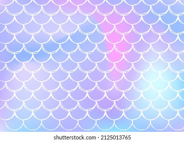 Holographic mermaid background with gradient scales. Bright color transitions. Fish tail banner and invitation. Underwater and sea pattern for girlie party. Hipster back with holographic mermaid.