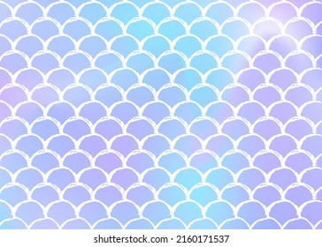 Holographic mermaid background with gradient scales. Bright color transitions. Fish tail banner and invitation. Underwater and sea pattern for girlie party. Creative back with holographic mermaid.