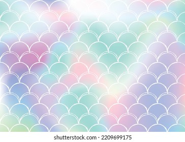 Holographic mermaid background with gradient scales. Bright color transitions. Fish tail banner and invitation. Underwater and sea pattern for girlie party. Rainbow back with holographic mermaid.