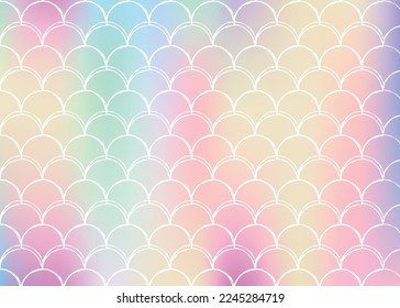 Holographic mermaid background with gradient scales. Bright color transitions. Fish tail banner and invitation. Underwater and sea pattern for girlie party. Neon back with holographic mermaid.