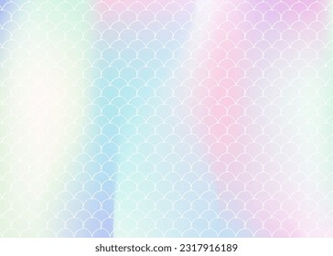 Holographic mermaid background with gradient scales. Bright color transitions. Fish tail banner and invitation. Underwater and sea pattern for girlie party. Bright back with holographic mermaid.