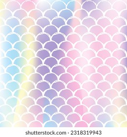 Holographic mermaid background with gradient scales. Bright color transitions. Fish tail banner and invitation. Underwater and sea pattern for party. Iridescent backdrop with holographic mermaid.