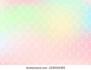 Holographic mermaid background with gradient scales. Bright color transitions. Fish tail banner and invitation. Underwater and sea pattern for girlie party. Futuristic back with holographic mermaid.