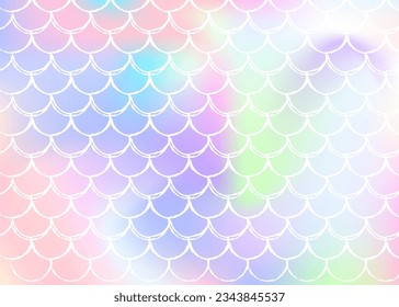 Holographic mermaid background with gradient scales. Bright color transitions. Fish tail banner and invitation. Underwater and sea pattern for girlie party. Hipster back with holographic mermaid.