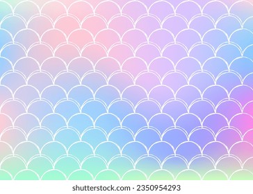 Holographic mermaid background with gradient scales. Bright color transitions. Fish tail banner and invitation. Underwater and sea pattern for girlie party. Rainbow back with holographic mermaid.