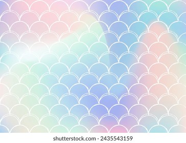 Holographic mermaid background with gradient scales. Bright color transitions. Fish tail banner and invitation. Underwater and sea pattern for girlie party. Iridescent back with holographic mermaid.