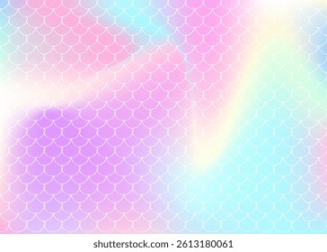 Holographic mermaid background with gradient scales.