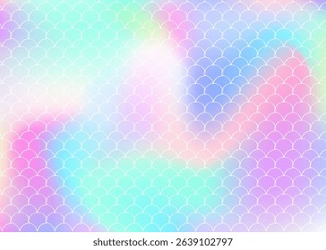 Holographic mermaid background with gradient scales.