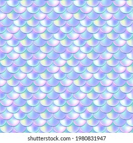 Holographic Mermaid fish scale seamless pattern tile. Summer decorative pattern for beach wear, party supplies. stationery, textile print. Fish scale texture. Metallic fish skin tileable pattern