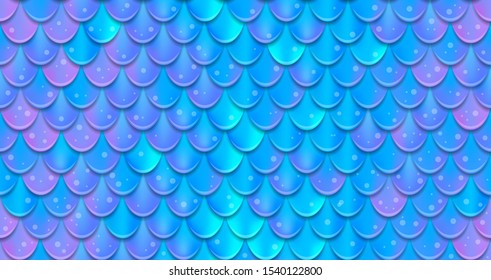 Holographic mermaid scale tail seamless in blue color vector illustration. Postcard symmetric aqua symbol. Card with abstract shiny pattern with gradient