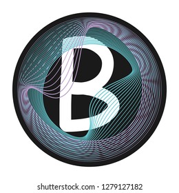 Holographic monogram letter B frame. Guilloche waving sighn