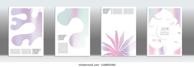 Holographic monstera cover. Exotic flyer on rainbow background.  Liquid design. Brochure template design. Holo backdrop. Stylish vector cover design.  Abstract gradient vintage texture.