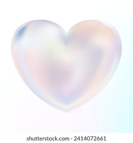 Holographic mother-of-pearl heart. Opal heart shape. Magic love talisman. 3d hologram element. Metallic rainbow icon. Iridescent, flowing gradient. Vector illustration EPS10. svg