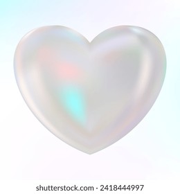Holographic mother-of-pearl heart. Opal heart shape. Magic love talisman. 3d hologram element. Metallic rainbow icon. Iridescent, flowing gradient. Vector illustration EPS10.
