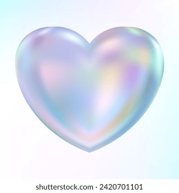 Corazón holográfico madre de perla. Forma de corazón opal. El talismán del amor mágico. 3 quinquies elemento holograma. Icono de arco iris metálico. Gradiente irlandés que fluye. Ilustración del vector EPS10.