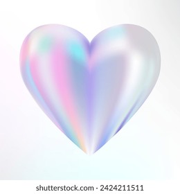 Corazón holográfico madre de perla. Forma de corazón opal. El talismán del amor mágico. 3 quinquies elemento holograma. Icono de arco iris metálico. Gradiente irlandés que fluye. Ilustración del vector EPS10.