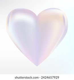 Holographic mother-of-pearl heart. Opal heart shape. Magic love talisman. 3d hologram element. Metallic rainbow icon. Iridescent, flowing gradient. Vector illustration EPS10.