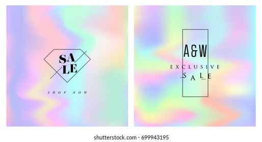 Holographic neon background with sale and discount texts banners template, for shopping website, social media event.