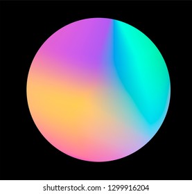 Holographic neon circle on dark background. Abstract logotype template.