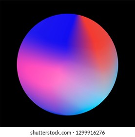 Holographic neon circle on dark background. Abstract logotype template.
