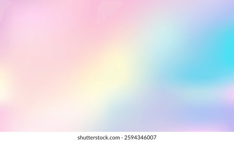 Holographic neon vector background. Rainbow liquid texture bg. Pastel trend iridescent metallic backdrop. Colorful template for presentation, cover, and wallpaper. Abstract blue and pink gradient