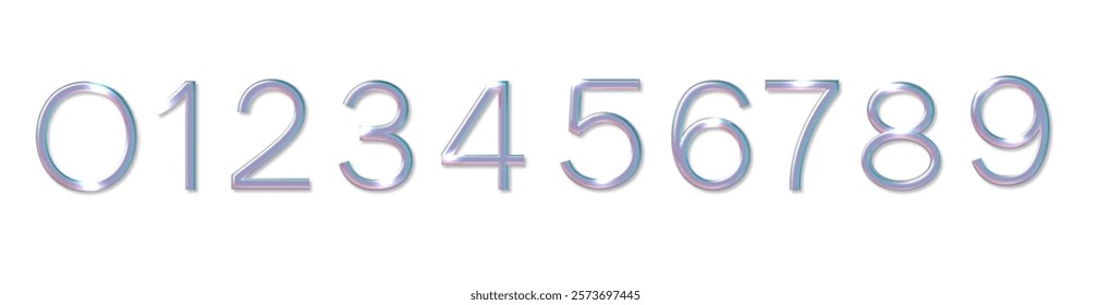 Holographic number in y2k style isolated. Realistic 3d chrome iridescent numbers set