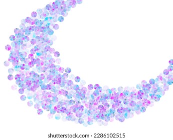 Holographic paillettes confetti placer vector illustration. Festive glossy sequin particles holiday decor flatlay. Holiday confetti scatter shiny background.