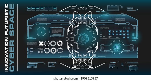 Panel holográfico con objetivo automático. Vista telescópica con pantalla virtual e interfaz de usuario HUD, GUI, UI. Pantalla de destino para videojuegos