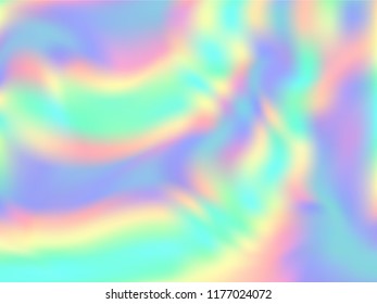 Holographic paper 80s background in neon colors. Fashion magazine cover background with neon metallic gradient hologram. Holographic vector design for poster, brochure, invitation, cover.