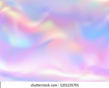 Holographic paper 90s background in neon colors. Fashion magazine cover background with neon metallic gradient hologram. Holographic vector design for invitation, cover, booklet.