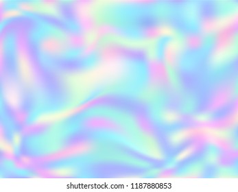 Holographic paper cute background in neon colors. Fashion magazine cover background with neon metallic gradient hologram. Holographic vector design for poster, brochure, invitation, cover.