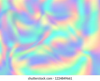 Holographic paper cute background in neon colors. Fashion magazine cover background with neon metallic gradient hologram. Holographic vector design for poster, banner, cover.