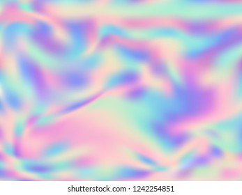 Holographic paper hipster background in neon colors. Fashion magazine cover background with neon metallic gradient hologram. Holographic vector design for poster, booklet, catalog cover.