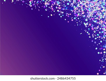 Holographic Paper. Hologram Confetti. Blue Glare Background. Cristal Poster. Falling Ribbon. Happy Concept. Disco Abstract Cristals. Iridescent Serpentine. Purple Holographic Paper