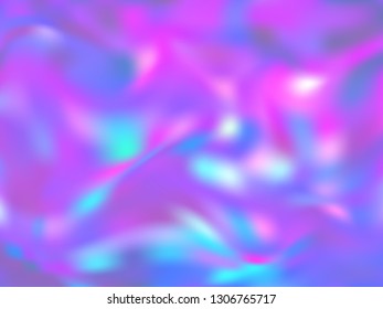Holographic paper magic background in neon colors. Fashion magazine cover background with neon metallic gradient hologram. Holographic vector design for poster, booklet, catalog cover.