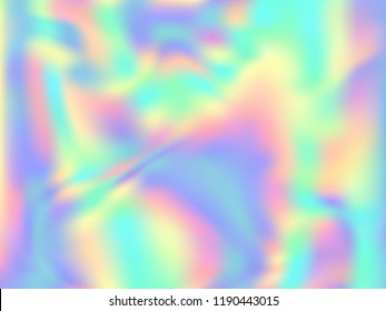 Holographic paper minimal background in neon colors. Fashion magazine cover background with neon metallic gradient hologram. Holographic vector design for poster, brochure, invitation, cover.