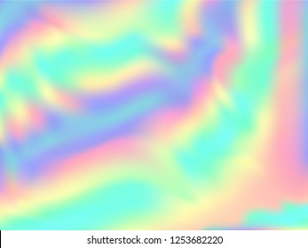 Holographic paper minimal background in neon colors. Fashion magazine cover background with neon metallic gradient hologram. Holographic vector design for poster, booklet, catalog cover.