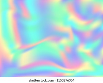 Holographic paper modern background in neon colors. Fashion magazine cover background with neon metallic gradient hologram. Holographic vector design for poster, brochure, invitation, cover.