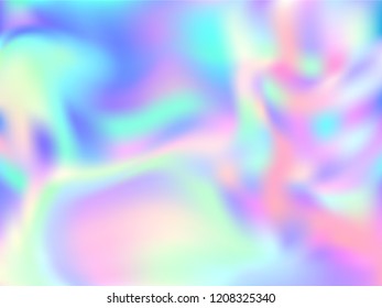 Holographic paper modern background in neon colors. Fashion magazine cover background with neon metallic gradient hologram. Holographic vector design for poster, banner, cover.