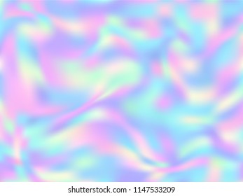 Holographic paper retro background in neon colors. Fashion magazine cover background with neon metallic gradient hologram. Holographic vector design for poster, booklet, catalog cover.
