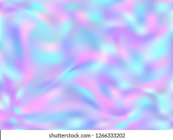 Holographic paper youth background in neon colors. Fashion magazine cover background with neon metallic gradient hologram. Holographic vector design for invitation, cover, booklet.