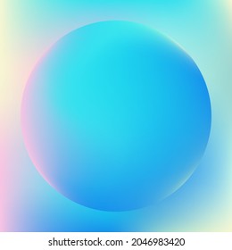 Holographic pastel-colored gradient sphere in blue, pink, and yellow. Vibrant gradient banner with bright glow gradient background. Vector Illustration 