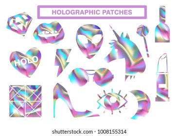 Holographic patches. Unicorn, lips, lipstick, alien and other. Contours for holographic stickers.