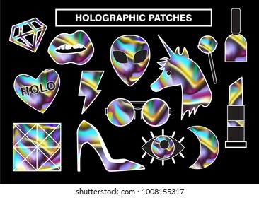 Holographic patches. Unicorn, lips, lipstick, alien and other. Contours for holographic stickers.