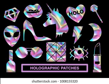 Holographic patches. Unicorn, lips, lipstick, alien and other. Contours for holographic stickers.