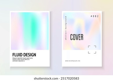 Holografisches Muster. Memphis Design. Geometrie-Fluid. Grafikbanner. Farbiger Retro-Hintergrund. Irisierendes Mesh. Abdeckung mit blauem Farbverlauf. violettes holografisches Muster