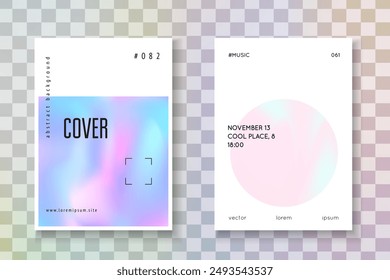 Holographic Pattern. Purple Neon Label. Colourful 90s Brochure. Plastic Vector. Gradient Fluid. Hologram Background. Memphis Design. Violet Holographic Pattern